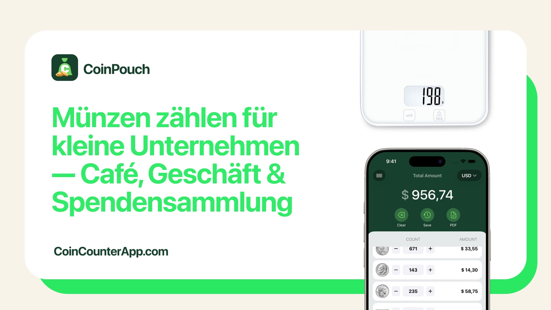 Kassenabschluss in einem Café mit Münzen und Scheinen
