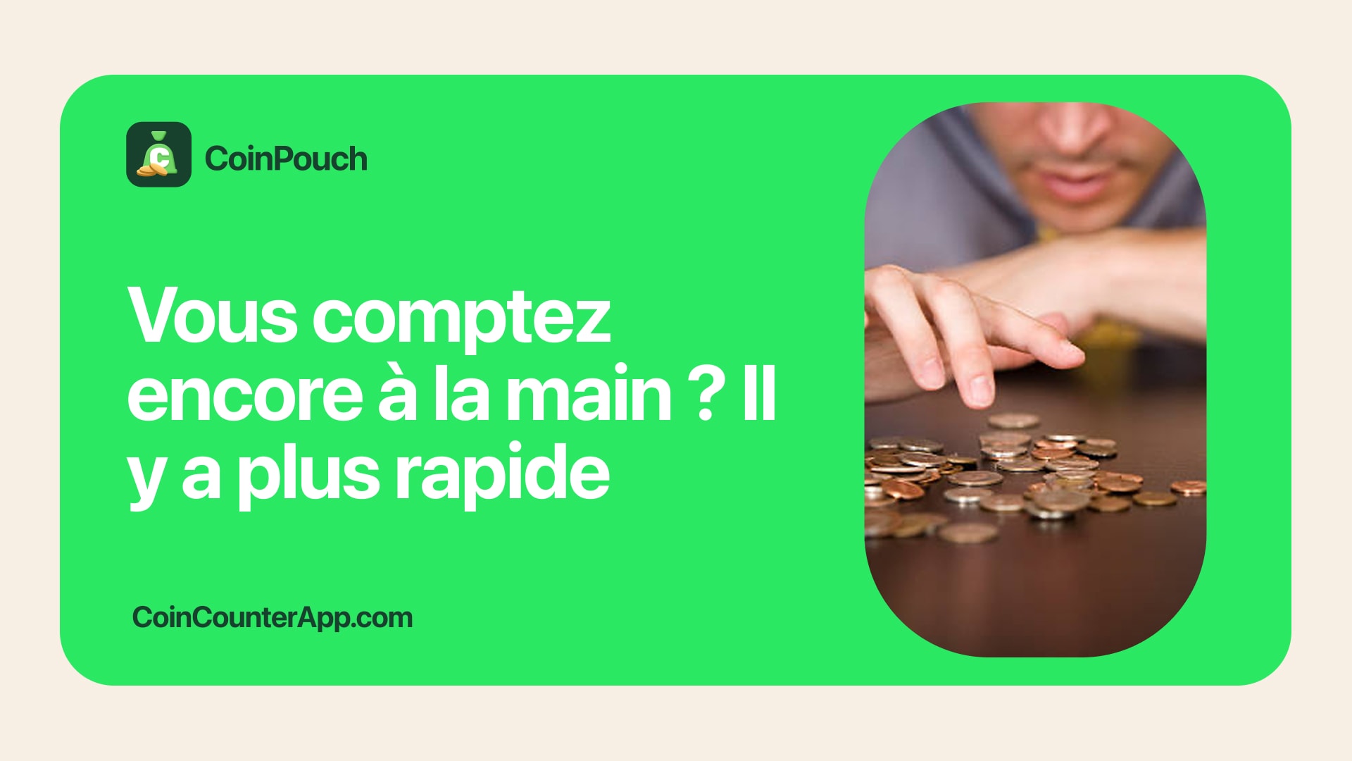 Pile de pièces à côté d'un iPhone avec CoinPouch