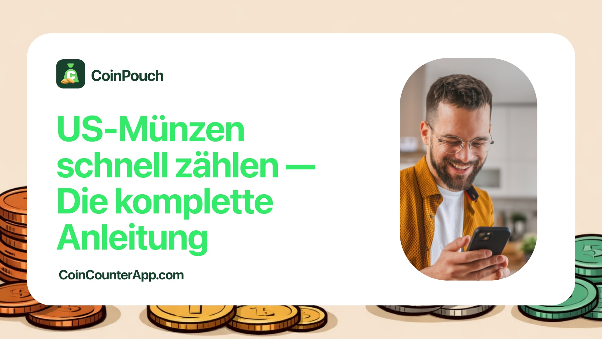 Stapel US-Münzen auf einer Küchenwaage mit CoinPouch