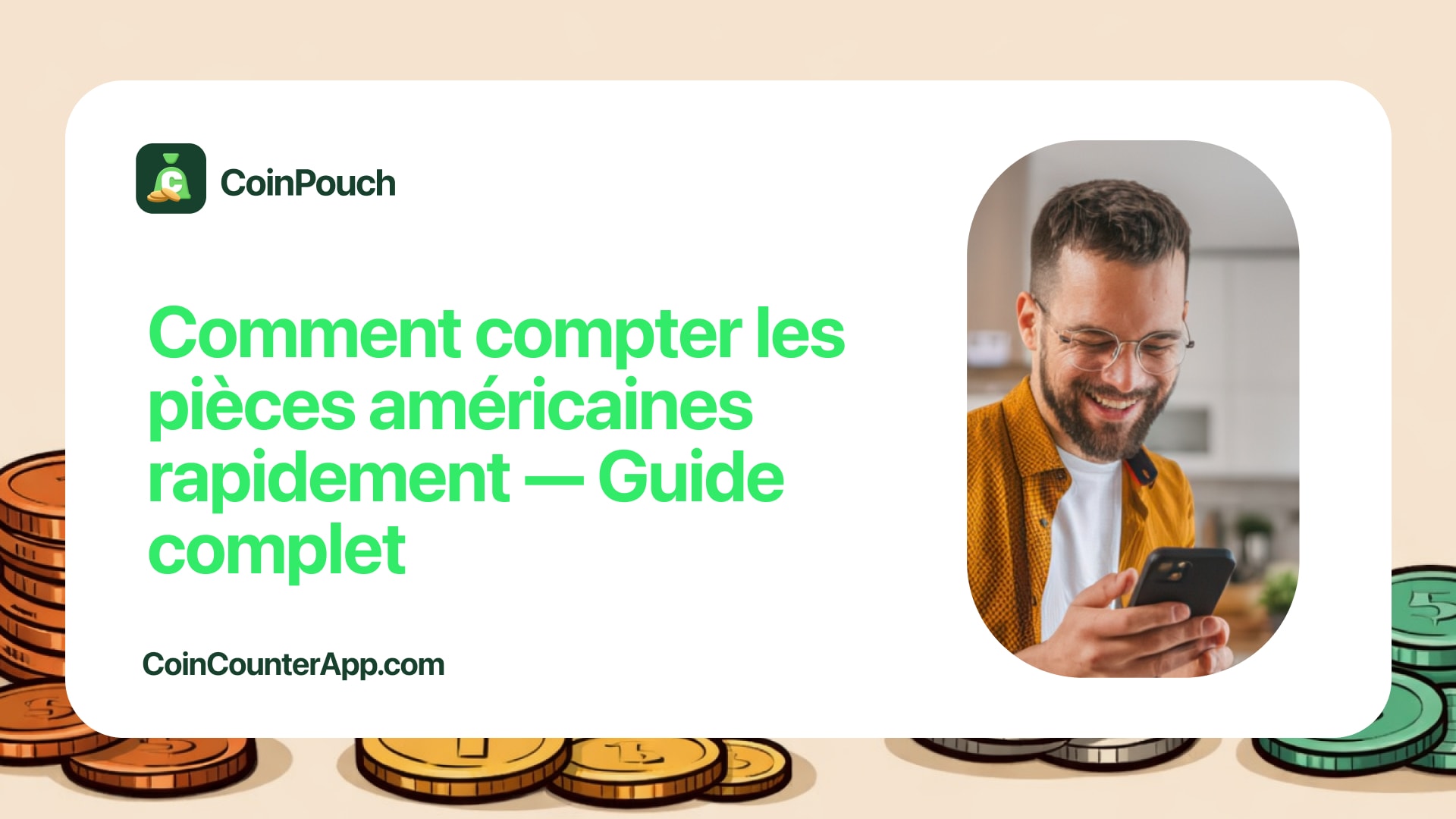 Piles de pièces américaines sur une balance avec CoinPouch