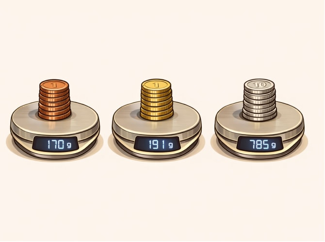 Step 2 — place the coins on a digital kitchen scale