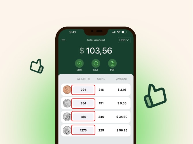 Step 3 — enter the weight in the CoinPouch app